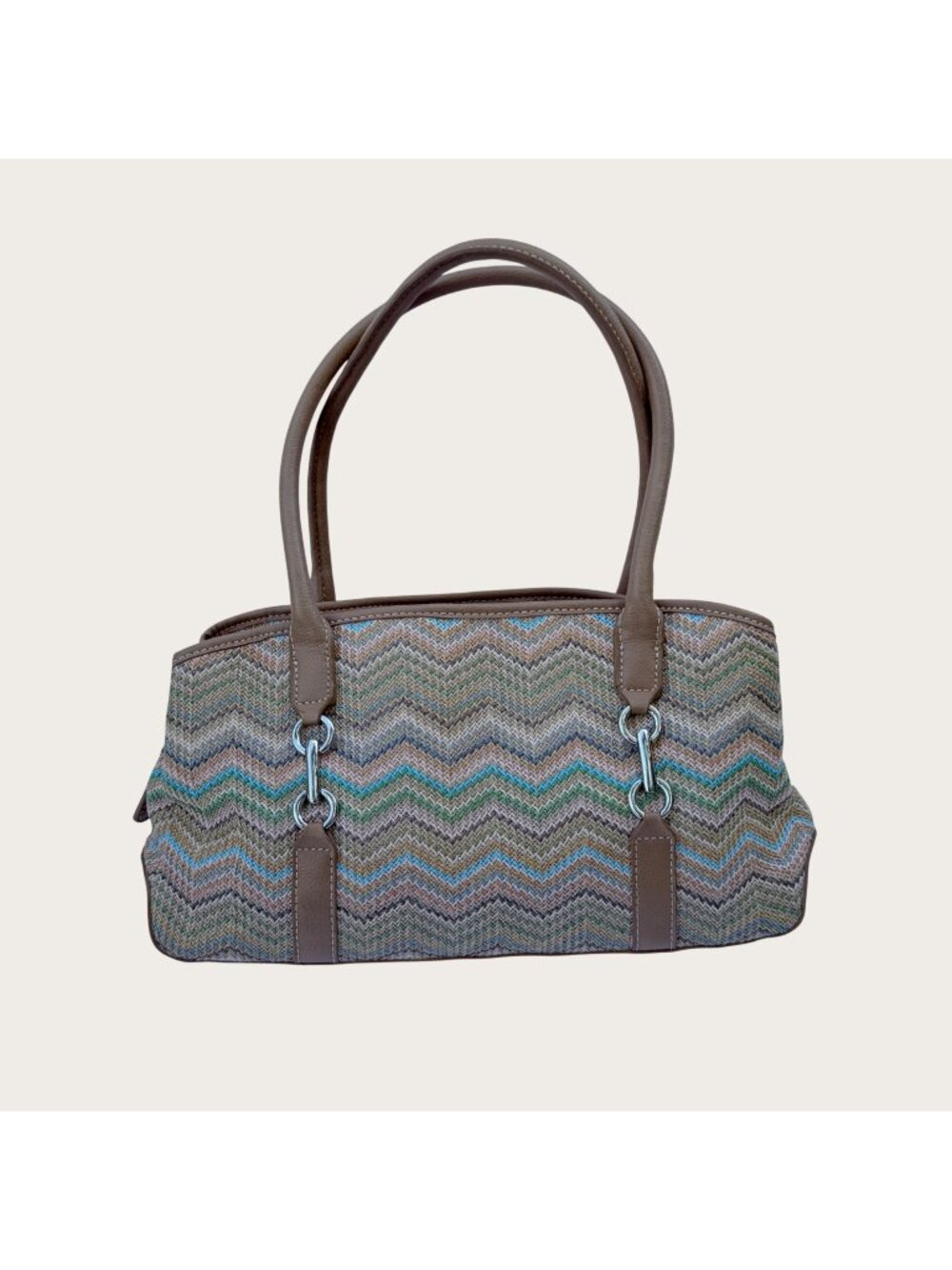Croft & Barrow Chevron Shoulder Bag Purse Double Handles Zip Top Center